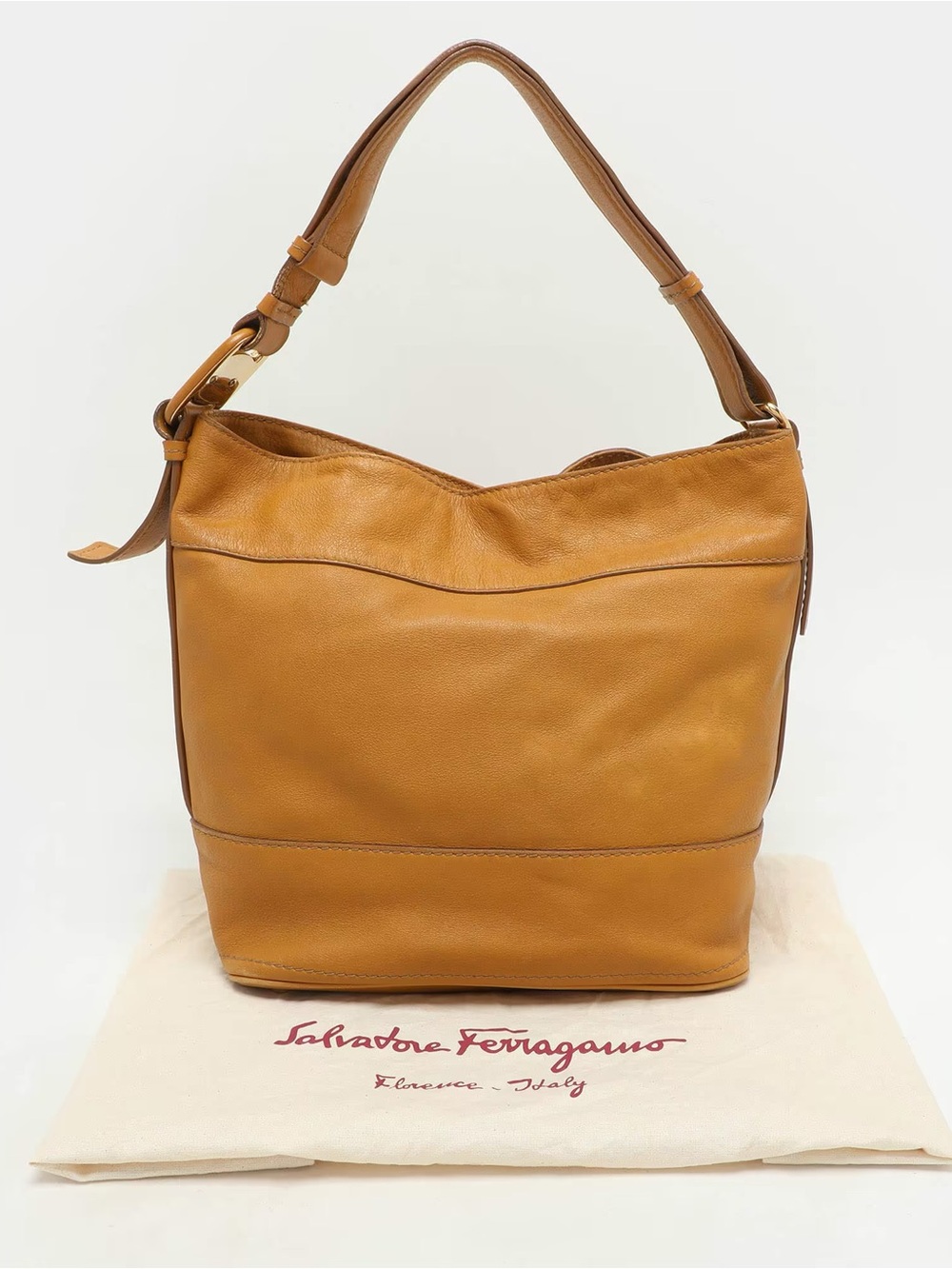 Salvatore Ferragamo Mustard Leather Hobo Shoulder Bag
